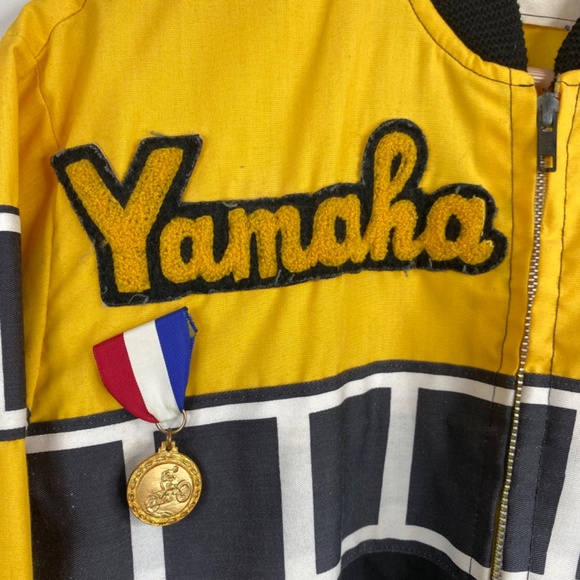VTG Yamaha Jacket M 70s Unlined Yellow Motocross Moto Racing Medal Patch Pocket - Picture 2 of 14